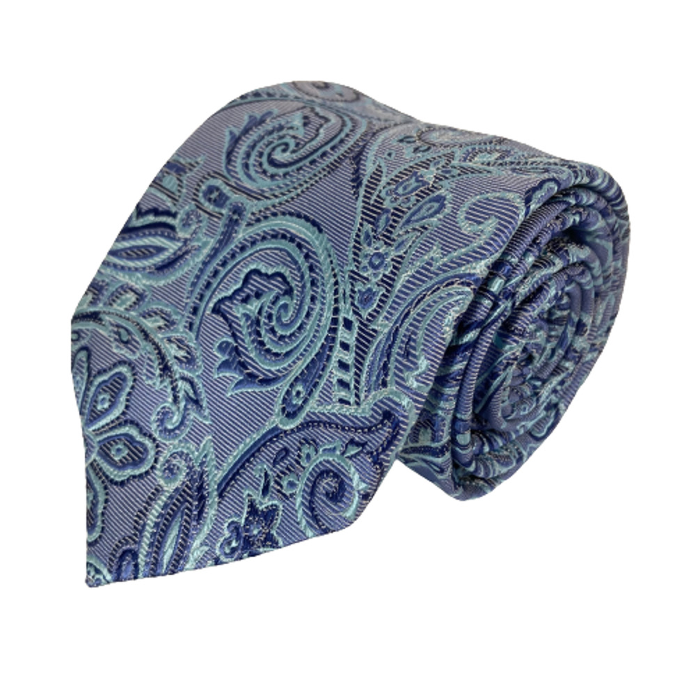Paul Fredrick Tie Mens Blue Floral Paisley Silk Classic Pointed Neck Tie